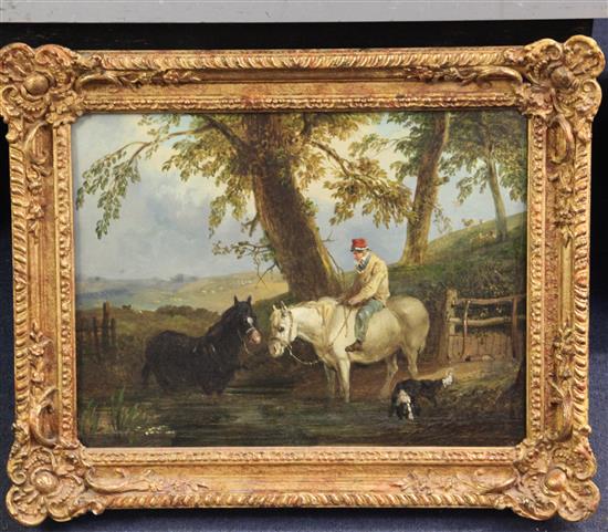 E. Willard (19th C.) Horses watering in a landscape 12 x 16in.